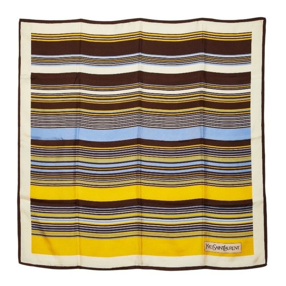 Saint Laurent Border Pattern Silk Scarf Brown